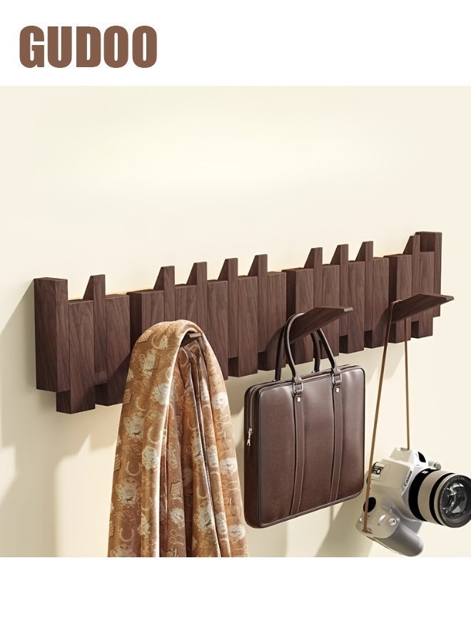 GUDOO Wooden Coat Hook, Decorative Wall Mounted Piano Coat Rack, Flip Down Wall Hook Rack 8 Hooks, Wall Art, Wall Hanger Easily Holds All of Your Jackets, Key or Bags Hat, Perfect for Living Room, Bedroom, Entryway, Closet, Door Back - Image 2